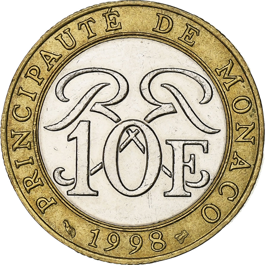 Monaco, Rainier III, 10 Francs, 1998, Paris, Bi-Metallic, VZ, Gadoury:MC160