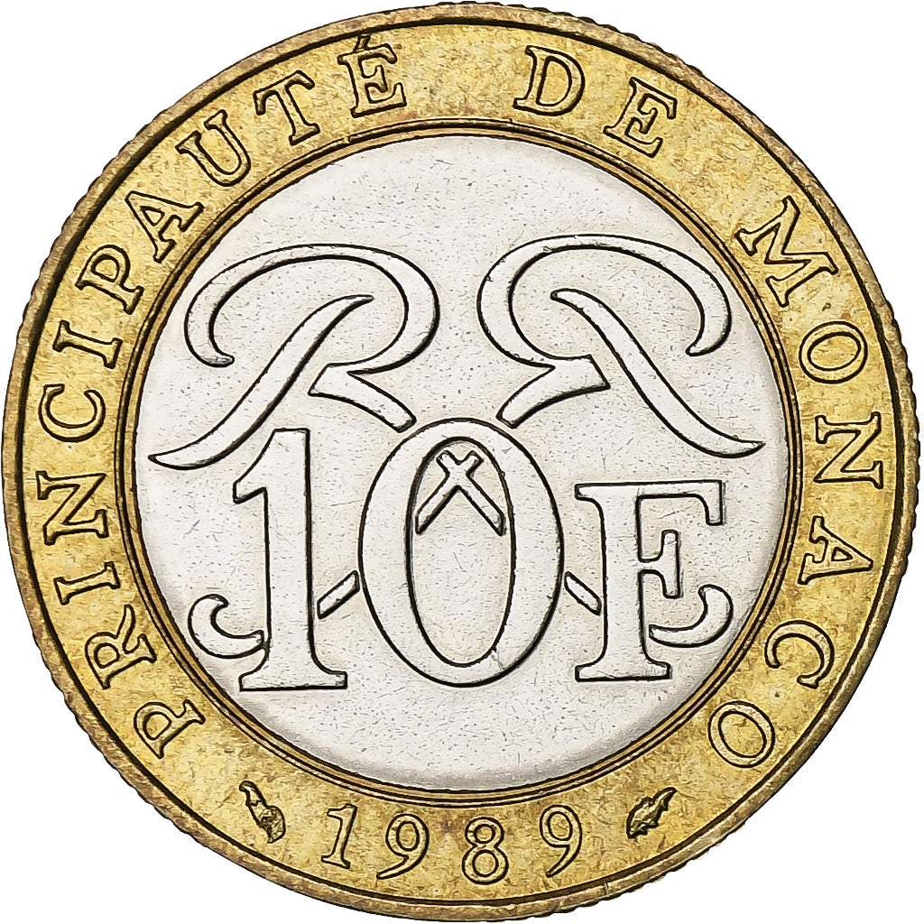 Monaco, Rainier III, 10 Francs, 1989, Paris, Bi-Metallic, VZ, Gadoury:MC160