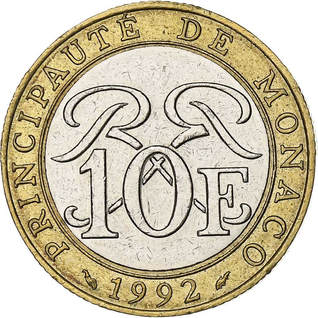 Monaco, Rainier III, 10 Francs, 1992, Paris, Bi-Metallic, VZ, Gadoury:MC160