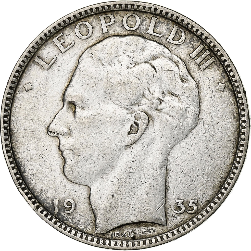 Belgio, Leopold III, 20 Francs, 20 Frank, 1935, Tranche B, Argento, BB, KM:105