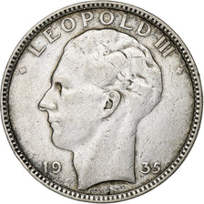 Belgio, Leopold III, 20 Francs, 20 Frank, 1935, Tranche B, Argento, BB, KM:105