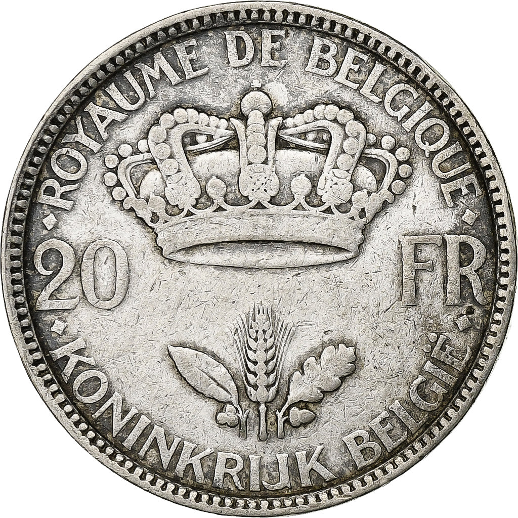 Belgio, Leopold III, 20 Francs, 20 Frank, 1935, Tranche B, Argento, BB, KM:105