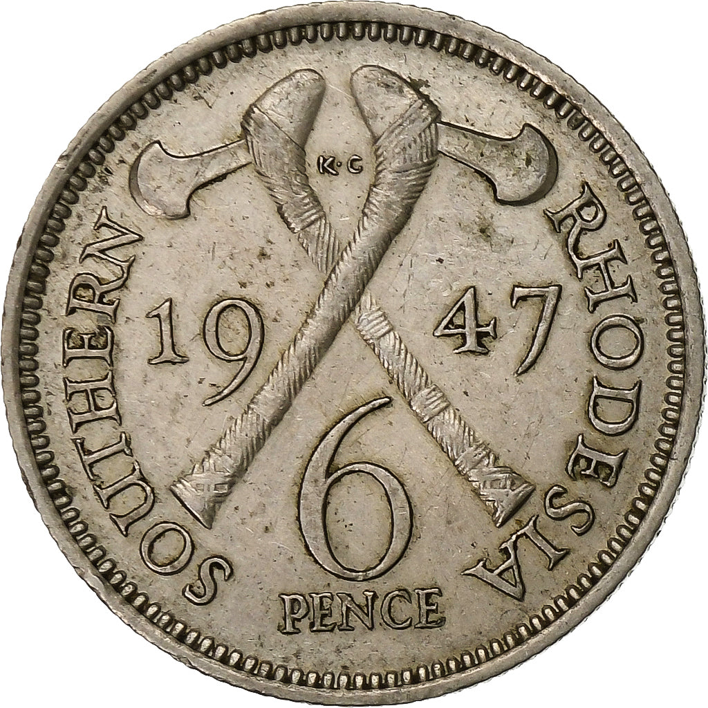 Rhodesia del Sud, George VI, 6 Pence, 1947, Rame-nichel, BB+, KM:17b