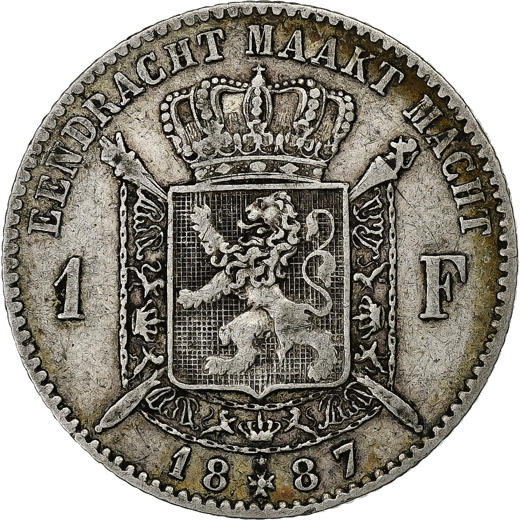 Belgium, Leopold II, Franc, 1887, Silver, VF(30-35), KM:29.1