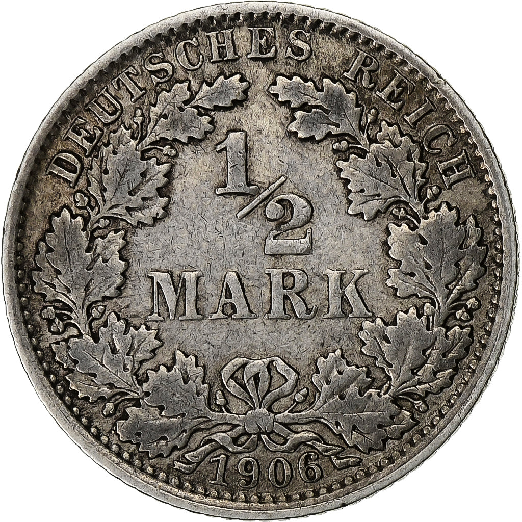 GERMANIA - IMPERO, Wilhelm II, 1/2 Mark, 1906, Muldenhütten, Argento, BB, KM:17