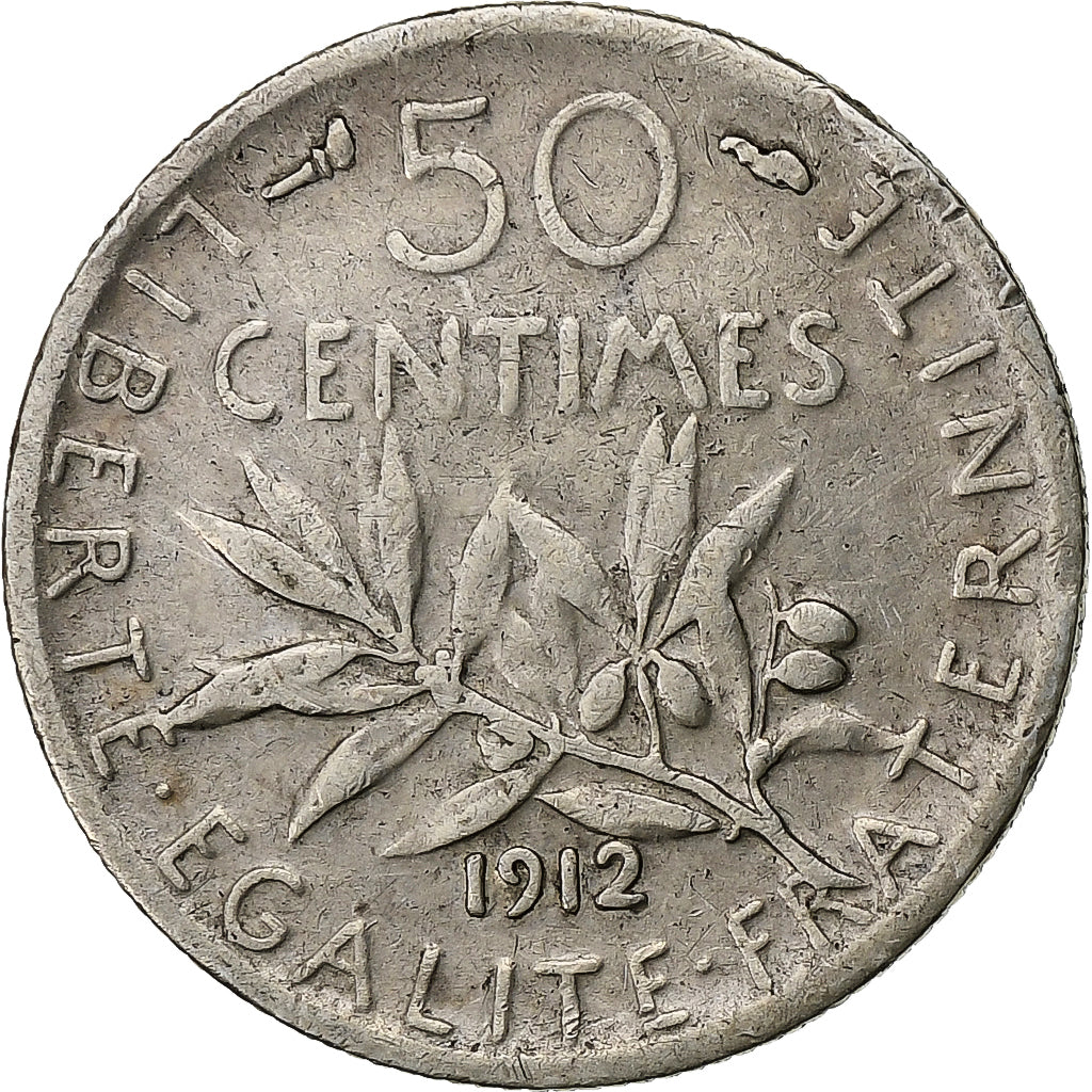 France, 50 Centimes, Semeuse, 1912, Paris, Silver, EF(40-45), Gadoury:420