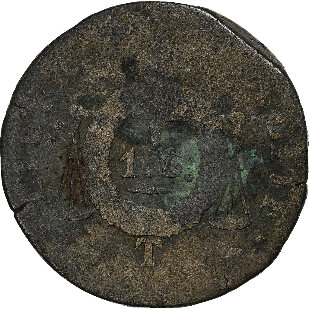 France, Sol, Sol aux balances françoise, 1793, Nantes, Bronze, VG(8-10)