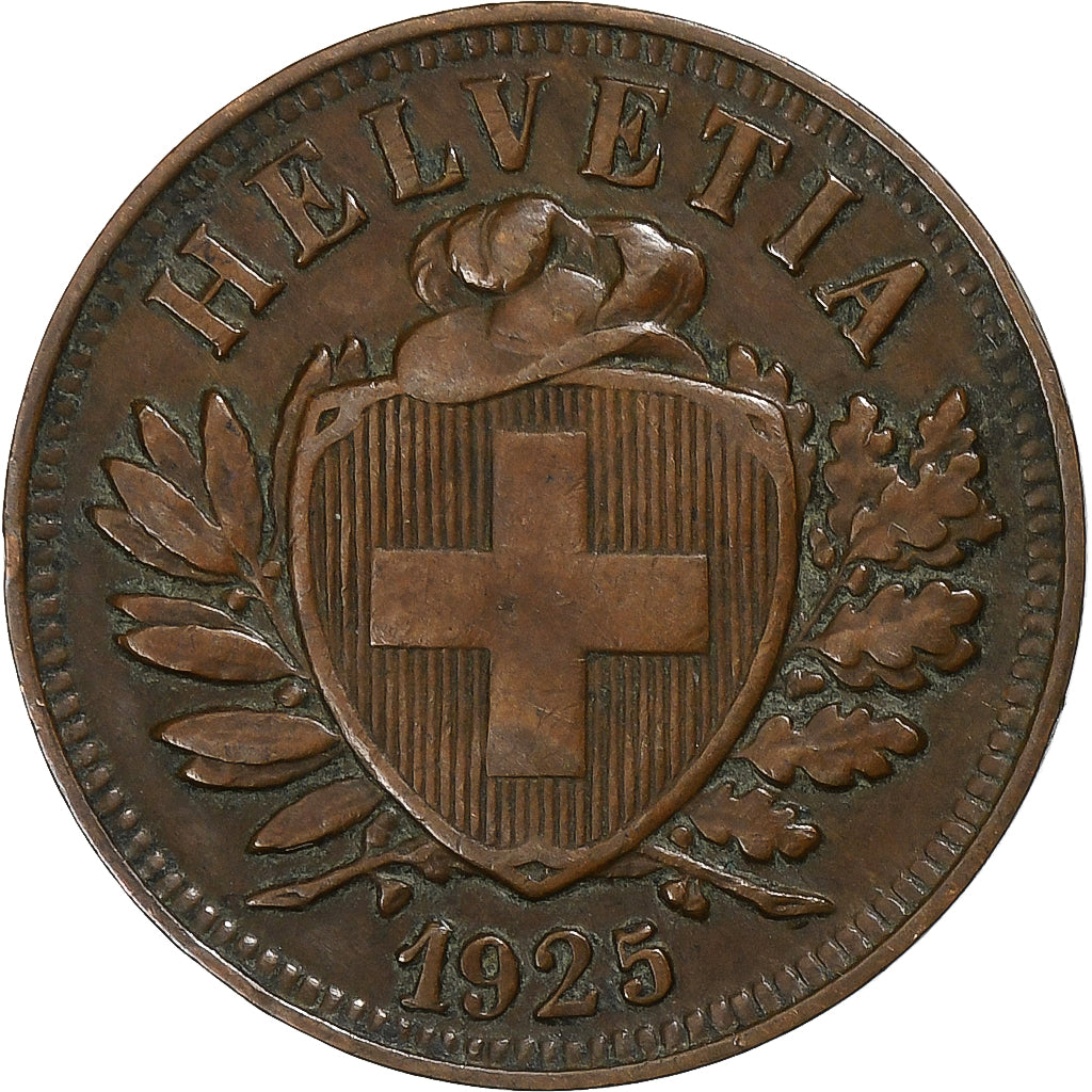 Suiza, 2 Rappen, 1925, Bern, Bronce, MBC, KM:4.2