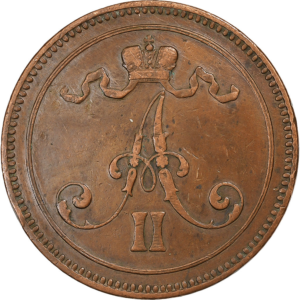 Finland, Alexander II, 10 Pennia, 1866, Copper, EF(40-45), KM:5.1