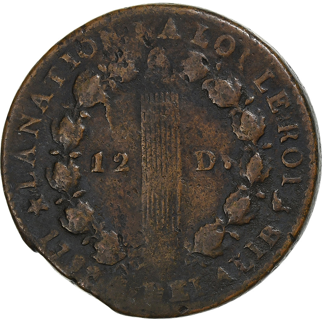 Francia, 12 Deniers, 12 deniers françois, 1792, Marseilles, Cobre, BC+