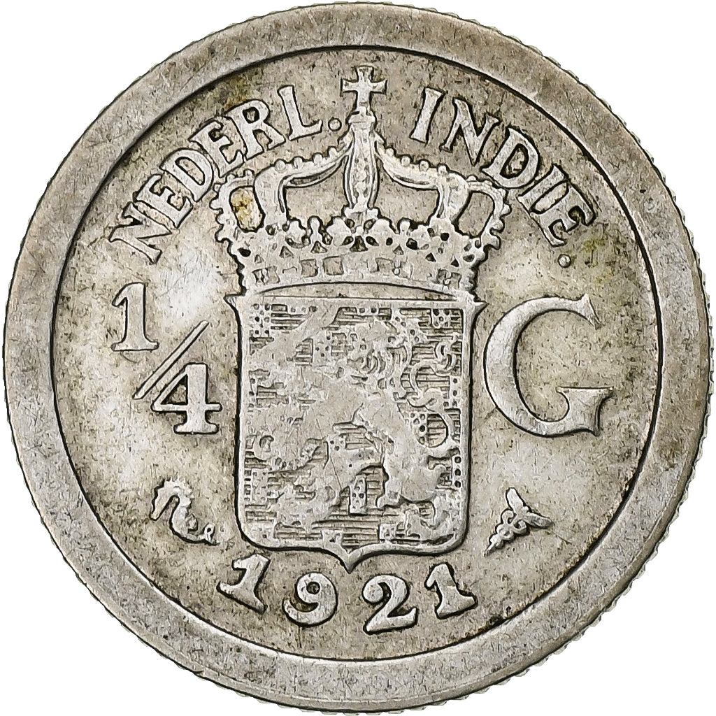 INDIAS ORIENTALES HOLANDESAS, Wilhelmina I, 1/4 Gulden, 1921, Utrecht, Plata