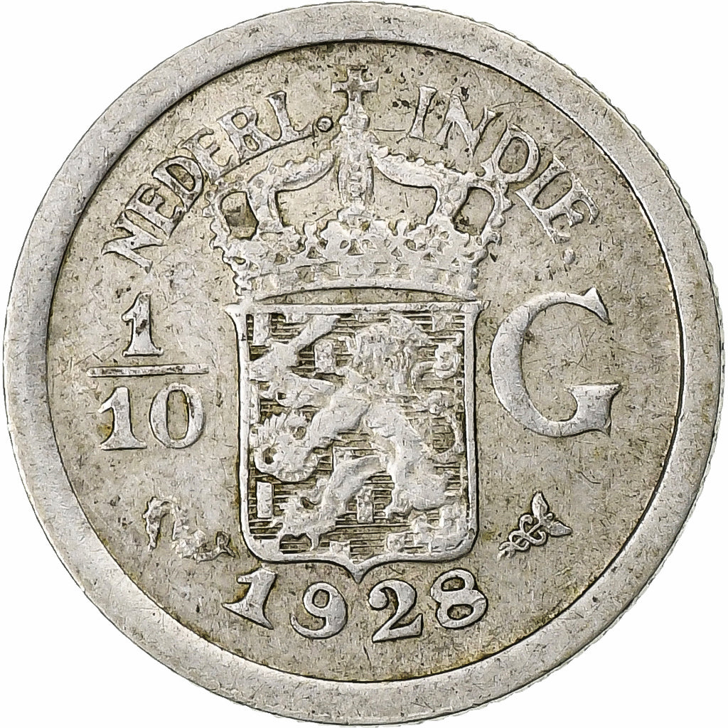 Indes orientales néerlandaises, Wilhelmina I, 1/10 Gulden, 1928, Utrecht