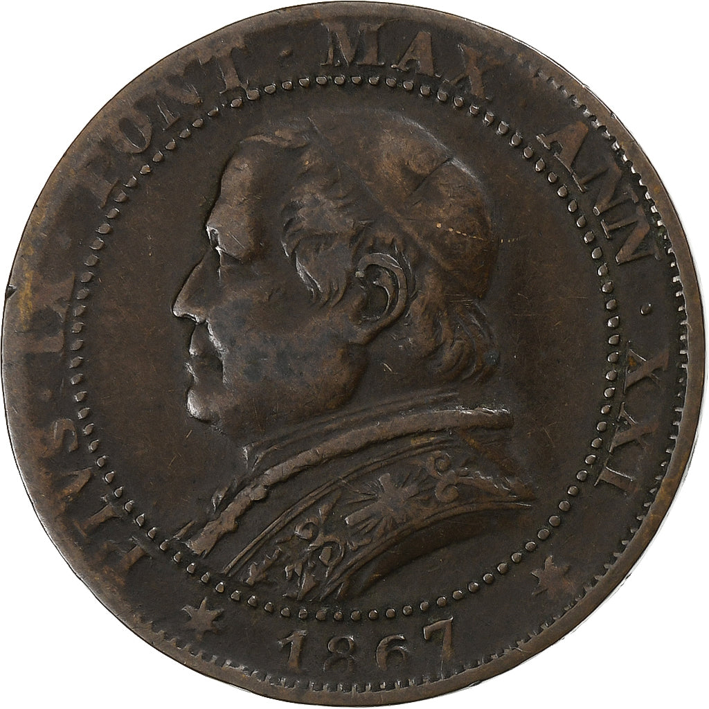 Italien Staaten, PAPAL STATES, Pius IX, Soldo, 5 Centesimi, 1867, Rome, Kupfer