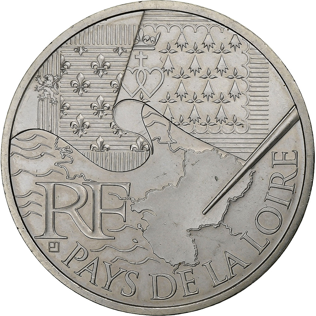 França, 10 Euro, Pays de la Loire, 2010, Paris, Prata, AU(55-58)