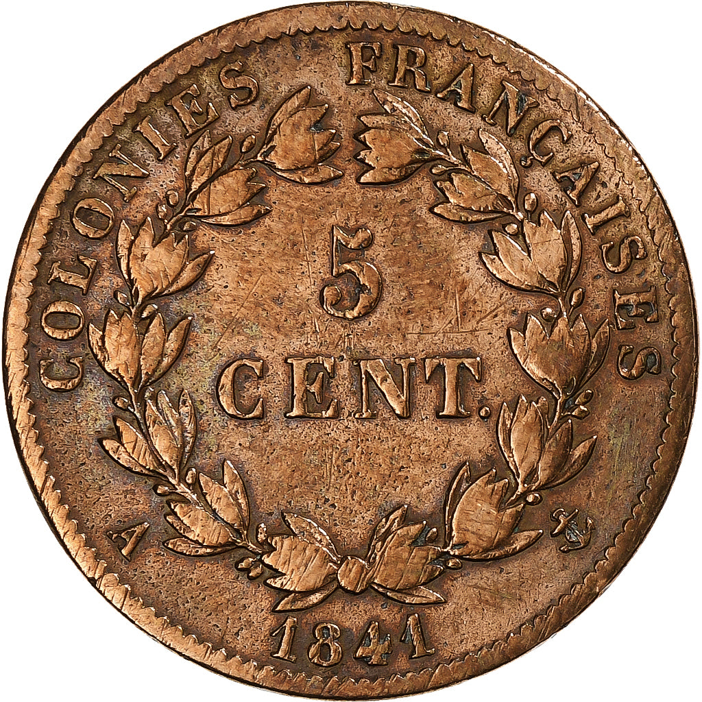 FRENCH COLONIES, Louis - Philippe, 5 Centimes, 1841, Paris, Bronze, VF(30-35)