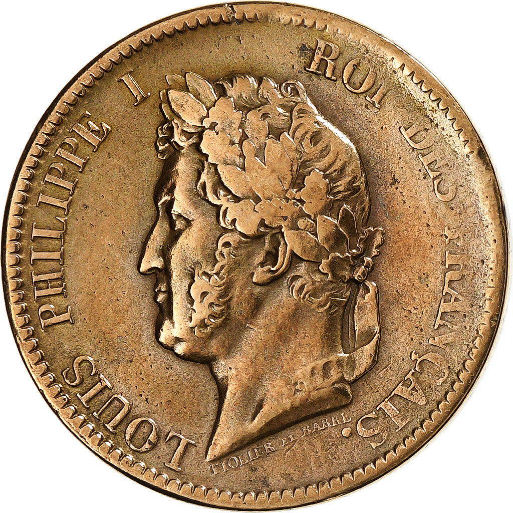 Colonie francesi, Louis - Philippe, 5 Centimes, 1839, Paris, Bronzo, MB+