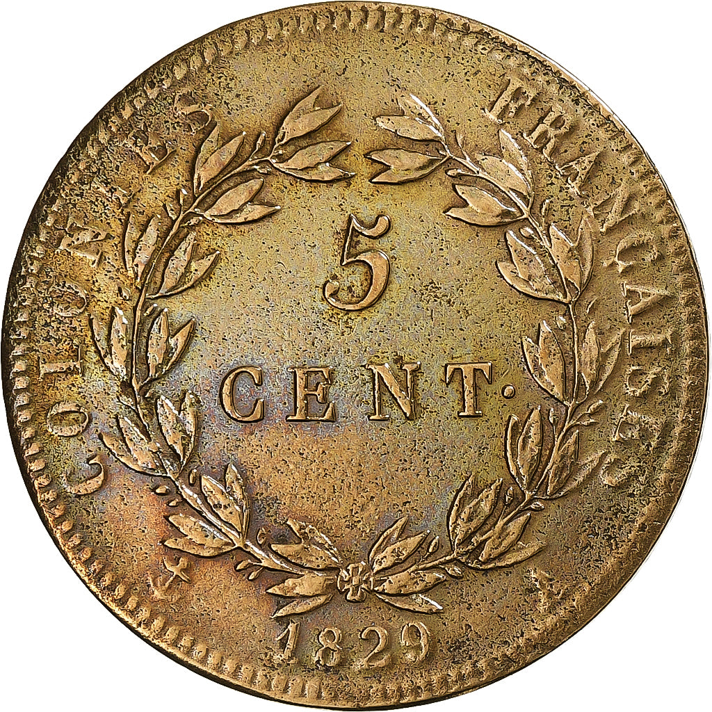FRENCH COLONIES, Charles X, 5 Centimes, 1829, Paris, Bronze, EF(40-45)