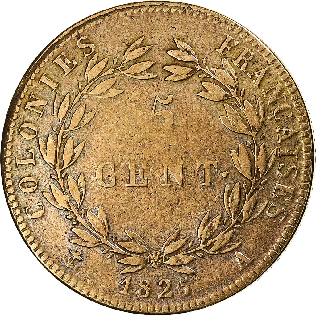 FRENCH COLONIES, Charles X, 5 Centimes, 1825, Paris, Bronze, VF(30-35)