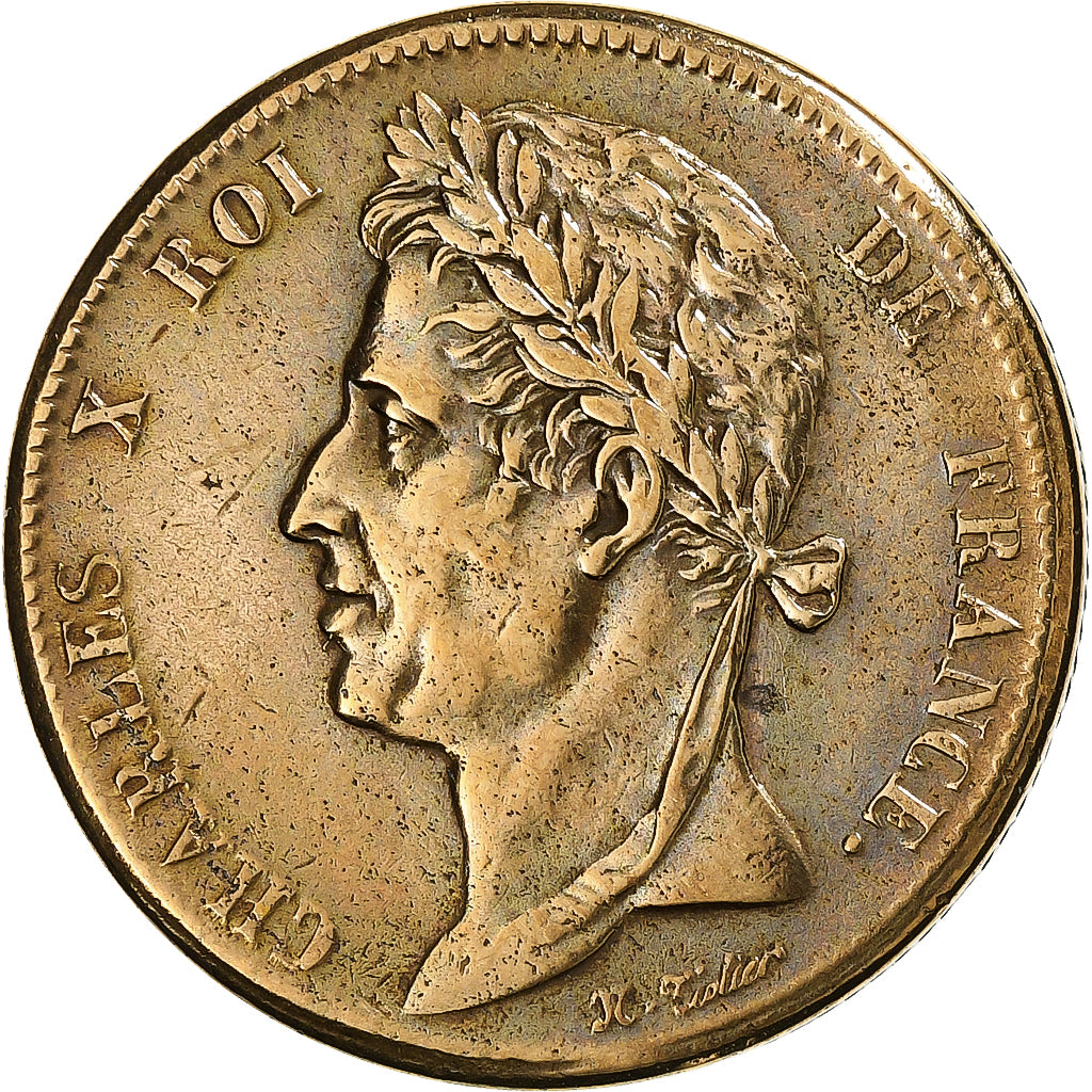 FRENCH COLONIES, Charles X, 5 Centimes, 1825, Paris, Bronze, EF(40-45)