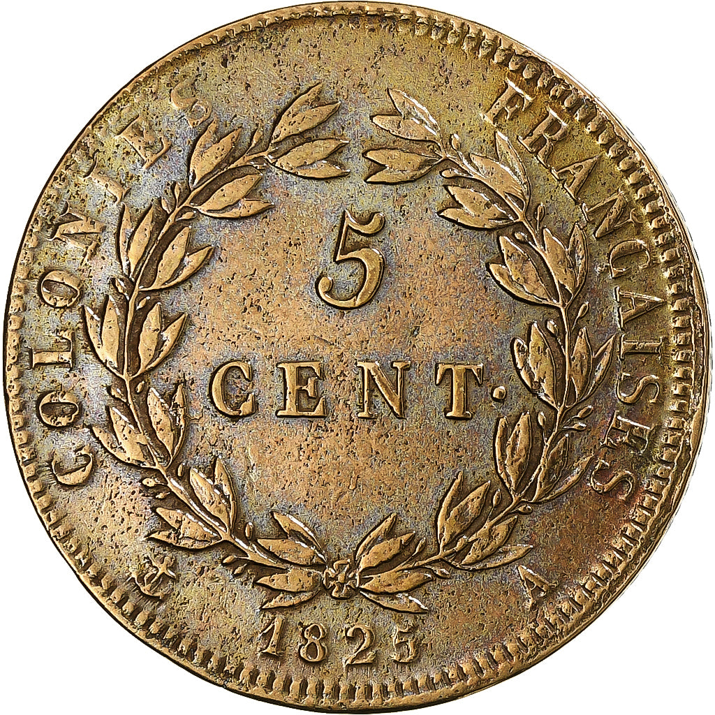 FRENCH COLONIES, Charles X, 5 Centimes, 1825, Paris, Bronze, EF(40-45)