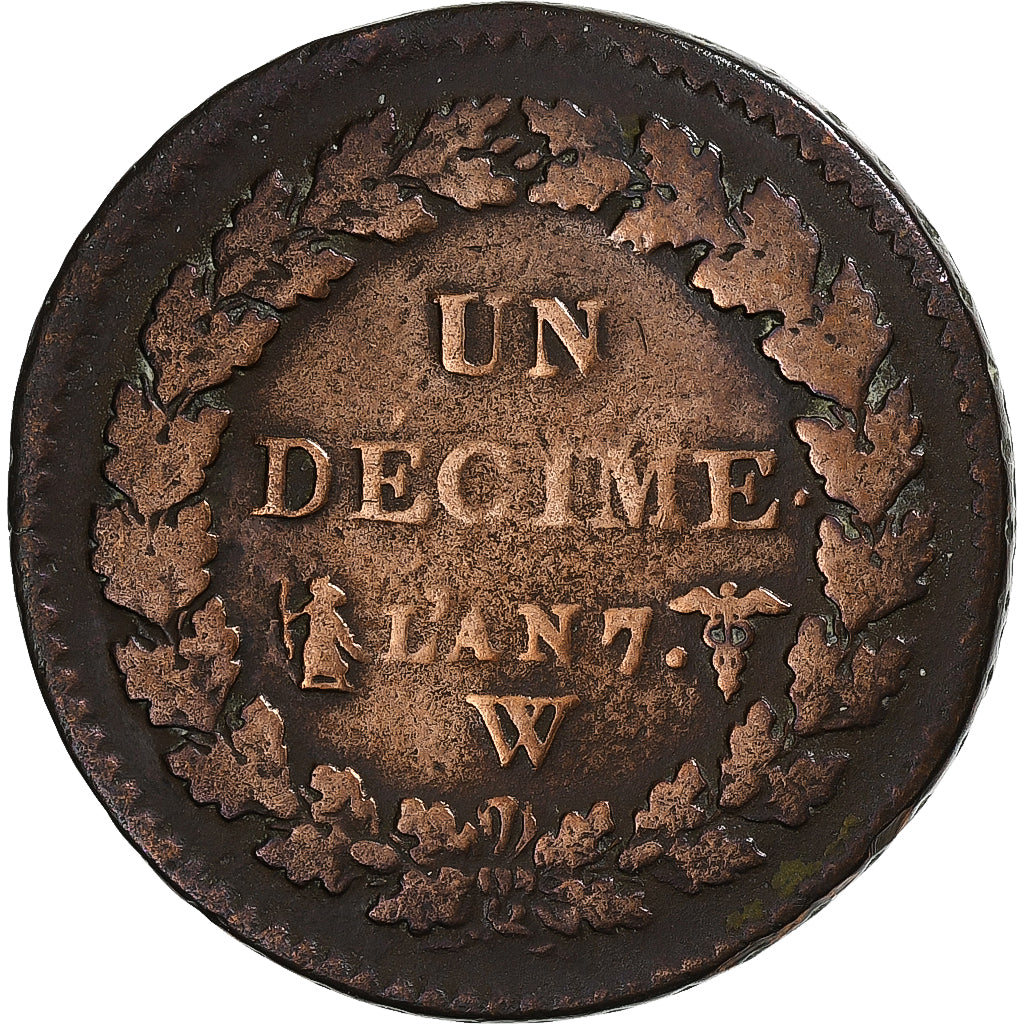France, Decime, Dupré, An 7 (1799), Lille, Bronze, TB+, Gadoury:187, KM:645.9