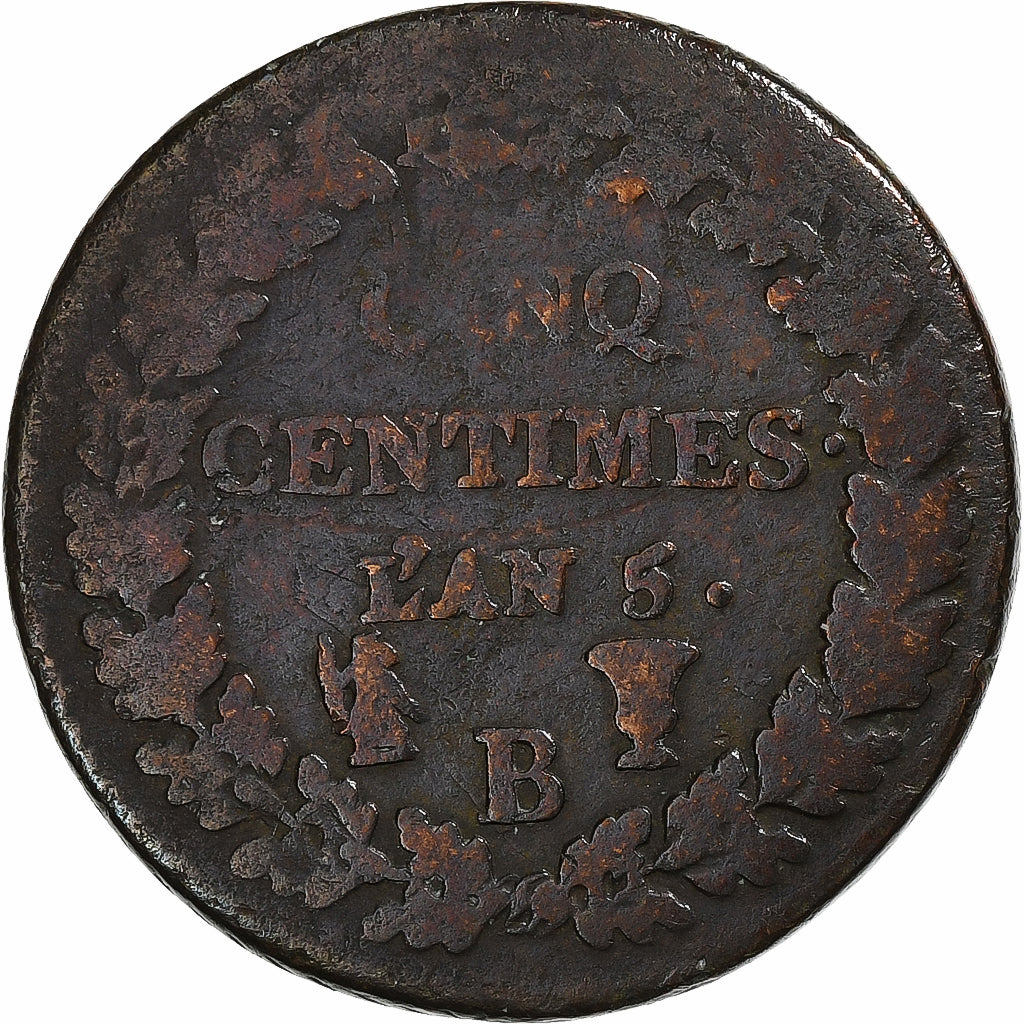 Frankreich, 5 Centimes, Dupré, 1793 / AN 5, Rouen, Bronze, S, Gadoury:126