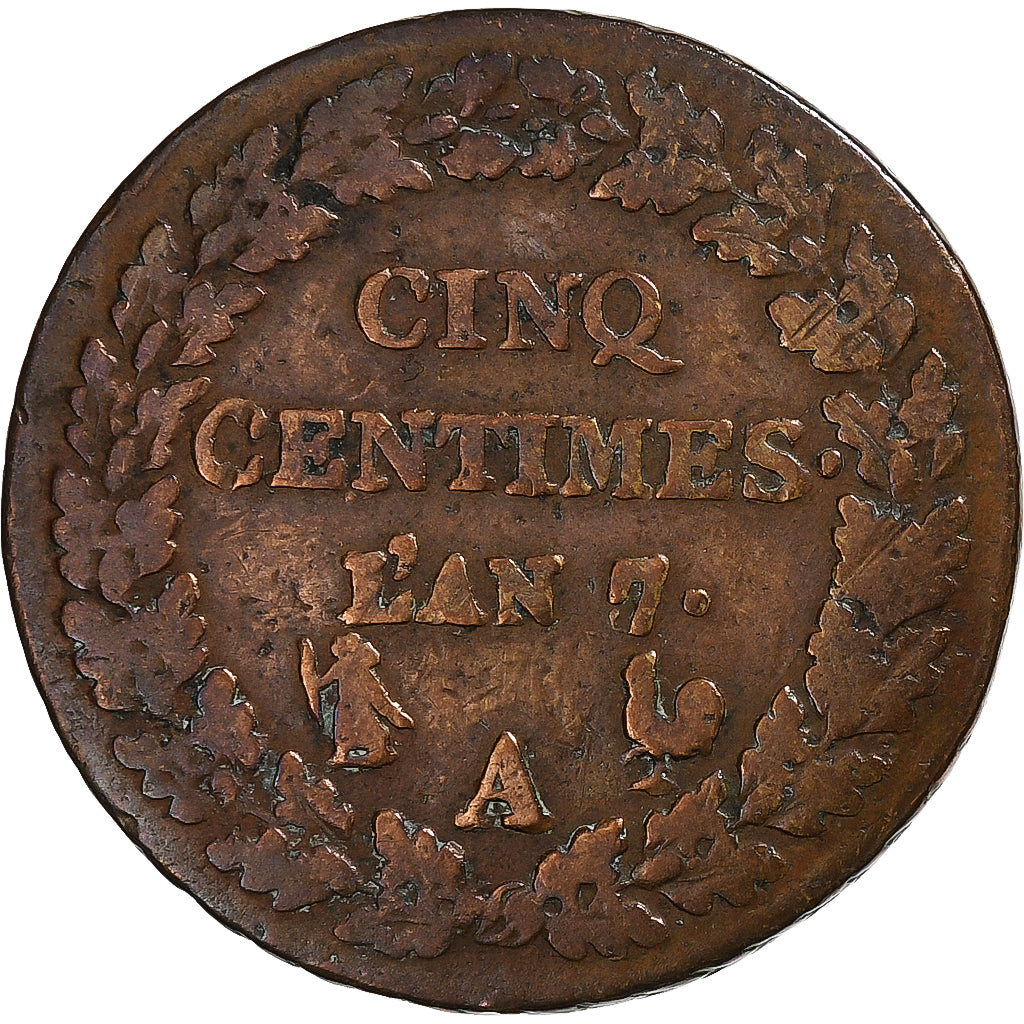 Frankreich, 5 Centimes, Dupré, An 7 (1799), Paris, Bronze, S, Gadoury:126