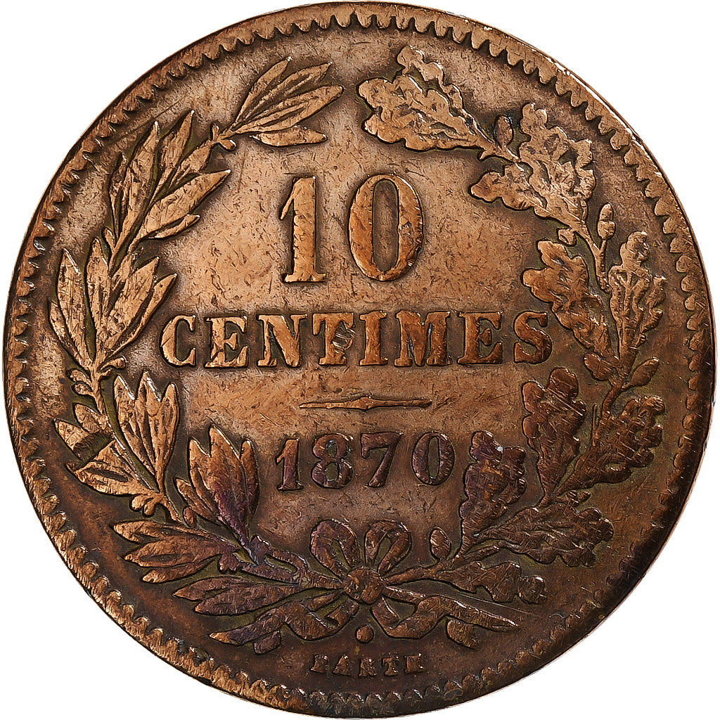 Luxemburg, William III, 10 Centimes, 1870, Utrecht, Bronzen, FR, KM:23.1