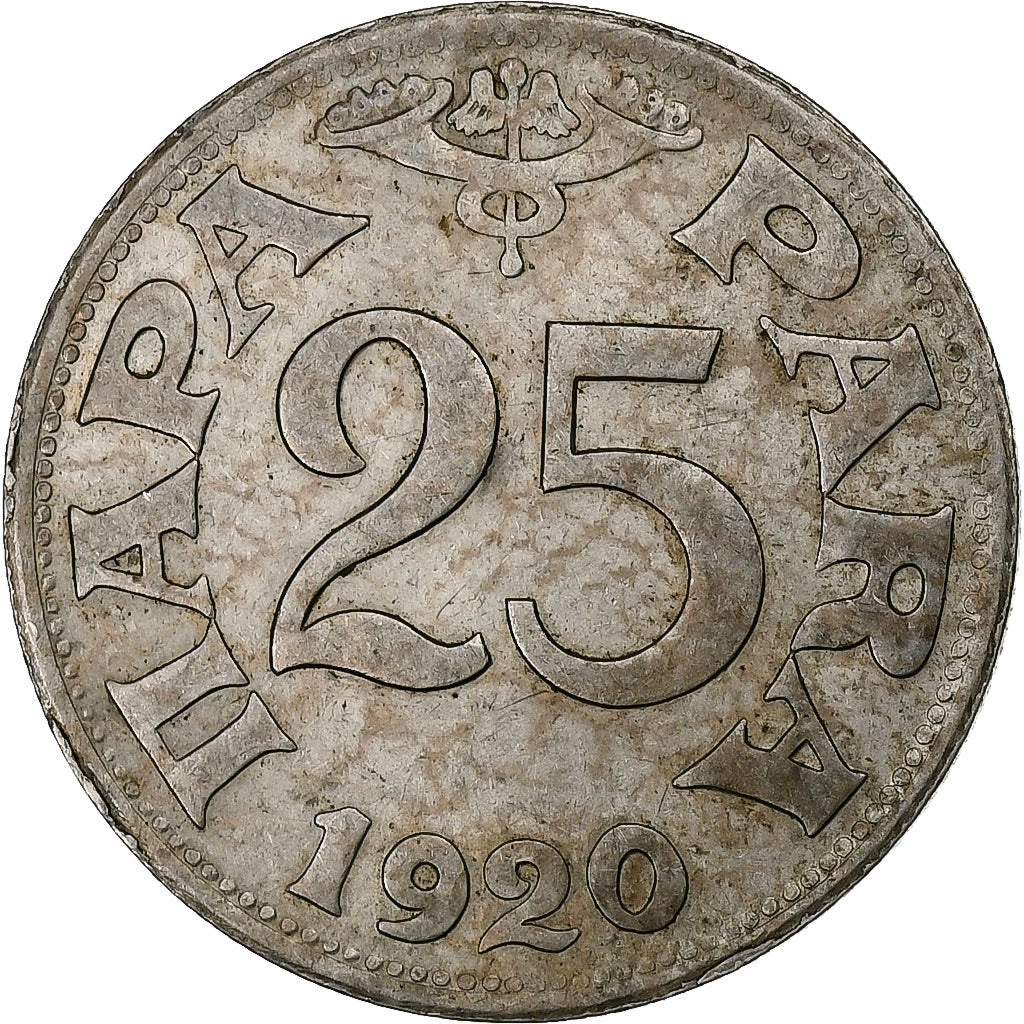 Jugoslávia, Petar I, 25 Para, 1920, Vienna, Níquel-Bronze, EF(40-45), KM:3