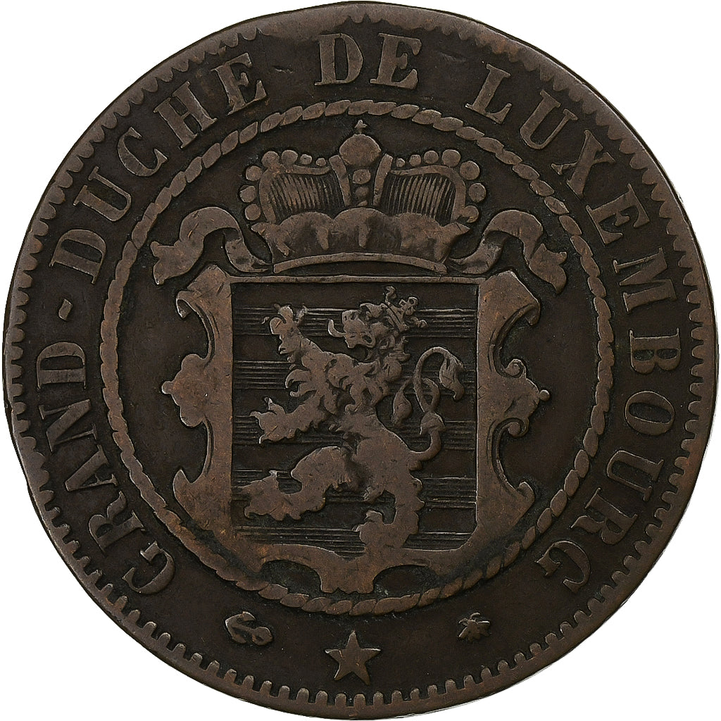 Luxemburg, William III, 10 Centimes, 1865, Paris, Bronze, S, KM:23.2