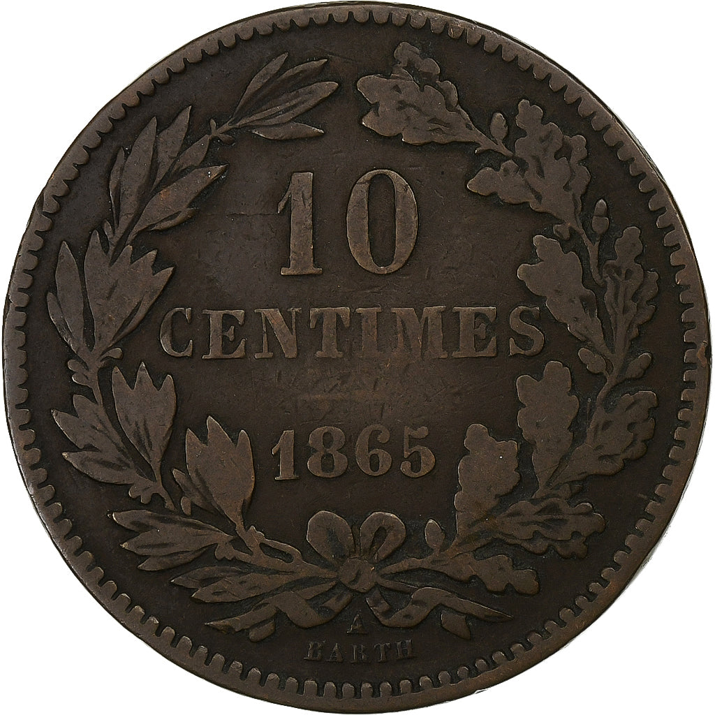 Luxemburg, William III, 10 Centimes, 1865, Paris, Bronze, S, KM:23.2