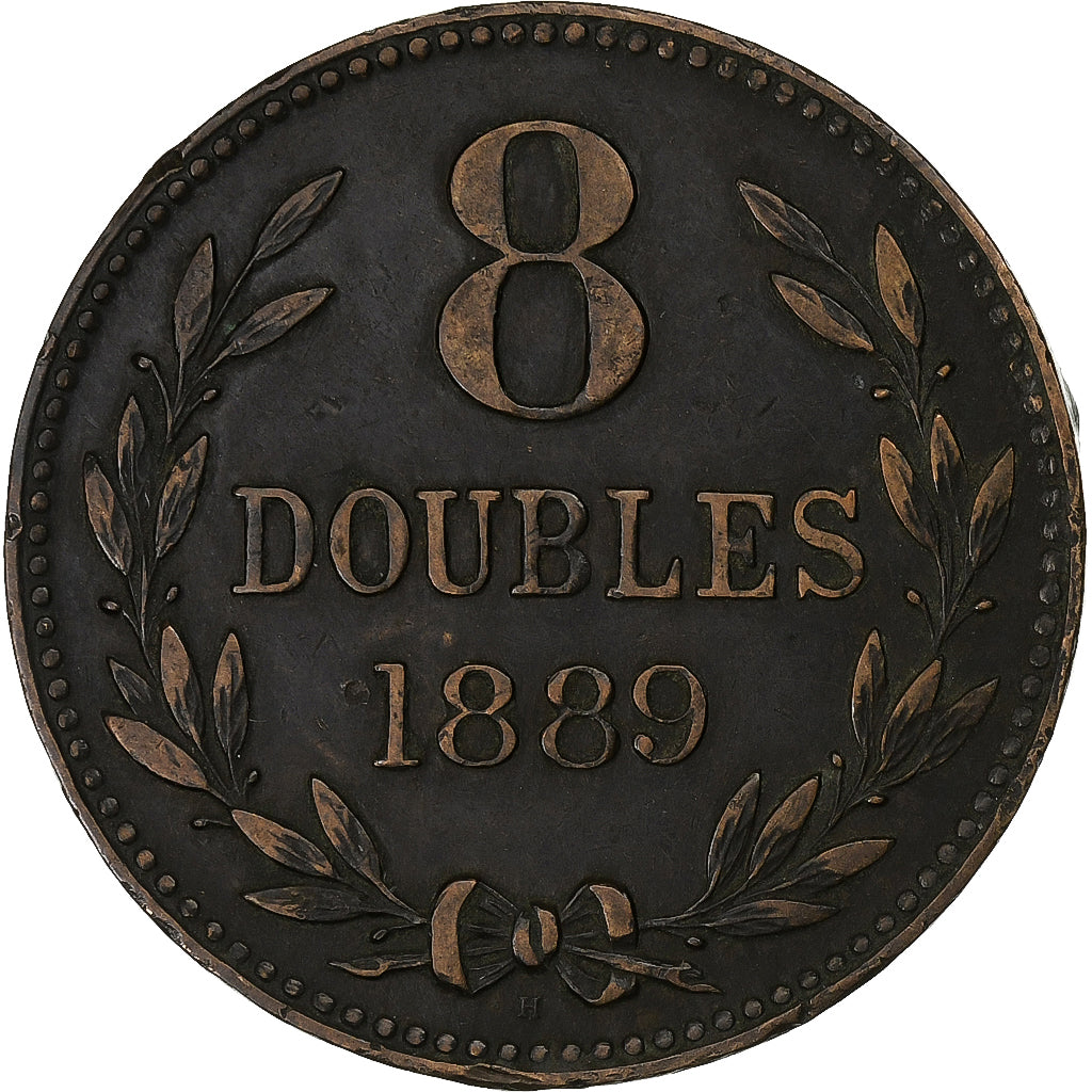 Guernsey, 8 Doubles, 1889, Heaton, Bronze, SS, KM:7