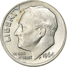 United States, Dime, Roosevelt, 1964, U.S. Mint, Silver, AU(55-58), KM:195
