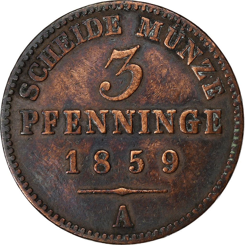 Landy niemieckie, PRUSSIA, Friedrich Wilhelm IV, 3 Pfennig, 1859, Berlin