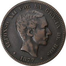 Spagna, Alfonso XII, 10 Centimos, 1877, Madrid, Bronzo, BB, KM:675