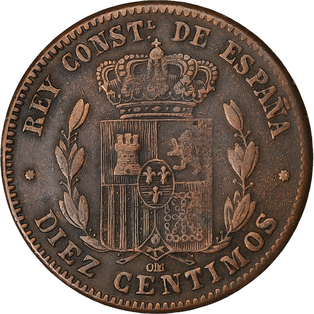 Espagne, Alfonso XII, 10 Centimos, 1879, Madrid, Bronze, TB+, KM:675