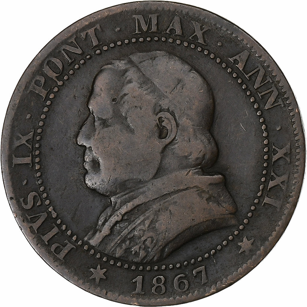 Italien Staaten, PAPAL STATES, Pius IX, Soldo, 5 Centesimi, 1867, Rome, Kupfer