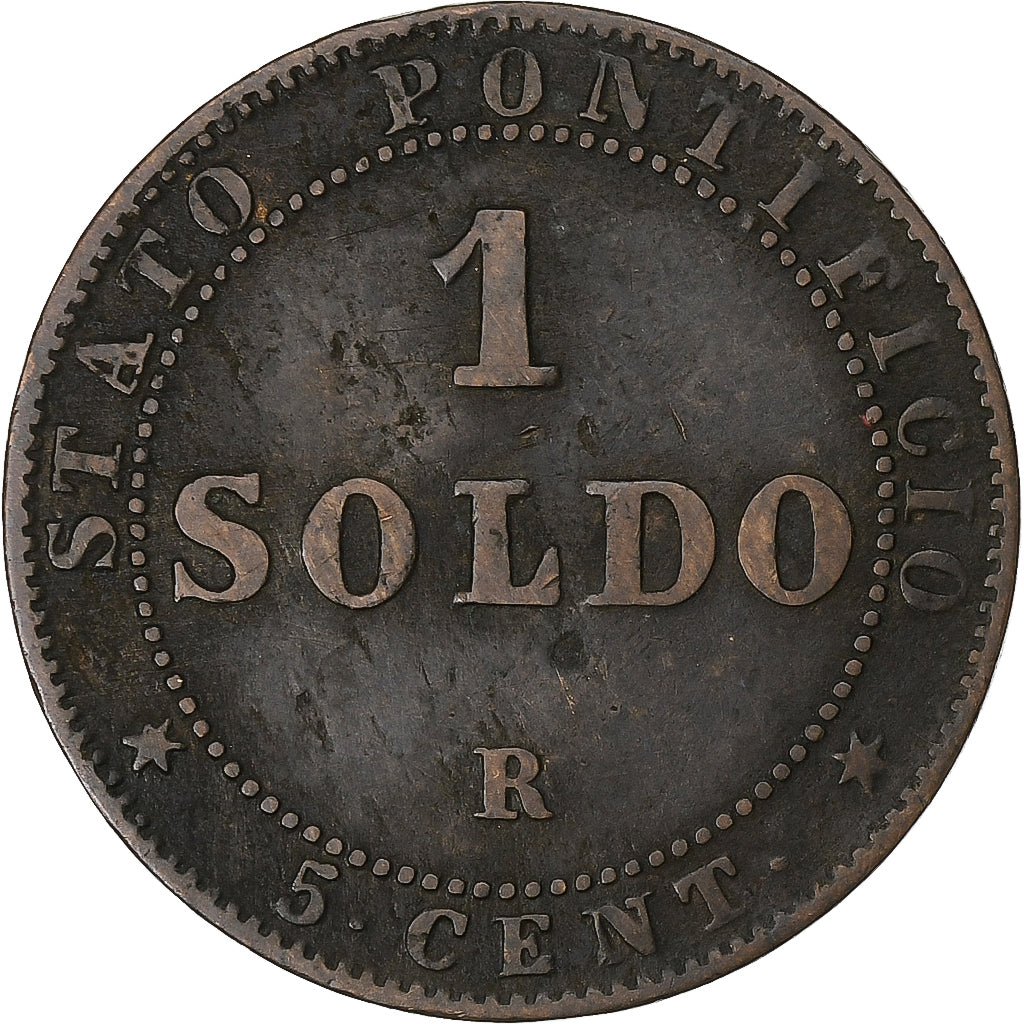 Italien Staaten, PAPAL STATES, Pius IX, Soldo, 5 Centesimi, 1867, Rome, Kupfer