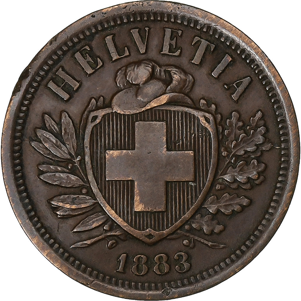 Suiza, 2 Rappen, 1883, Bern, Bronce, MBC, KM:4.1