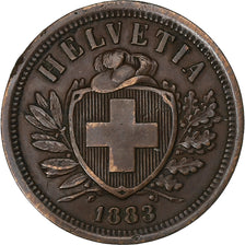 Switzerland, 2 Rappen, 1883, Bern, Bronze, EF(40-45), KM:4.1