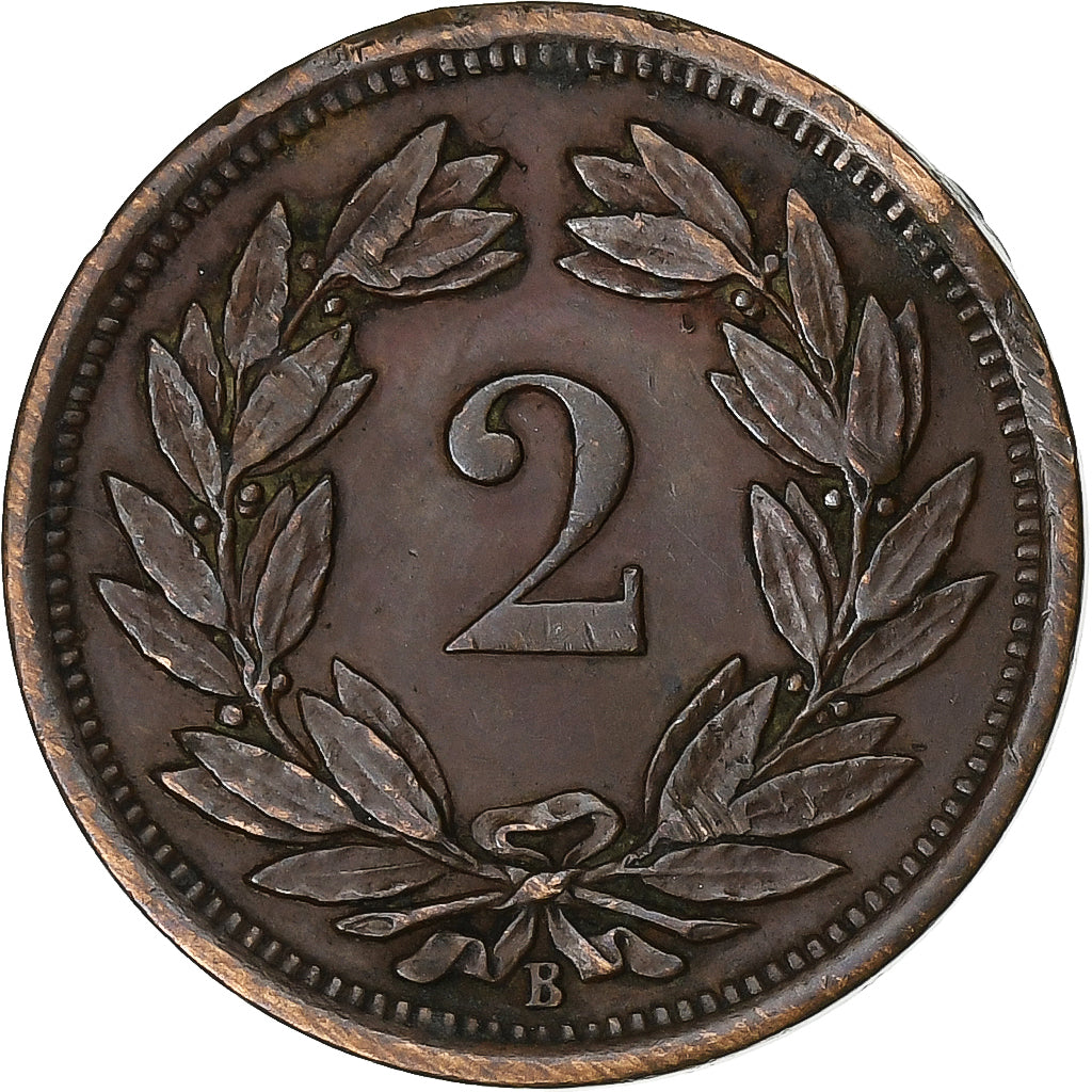 Suiza, 2 Rappen, 1883, Bern, Bronce, MBC, KM:4.1