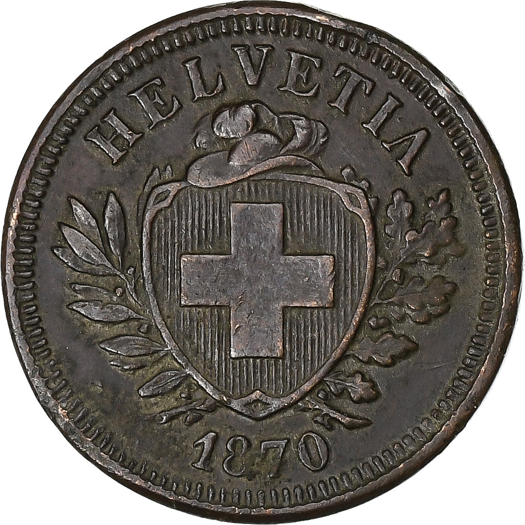 Switzerland, Rappen, 1870, Bern, Rare, Bronze, EF(40-45), KM:3.1