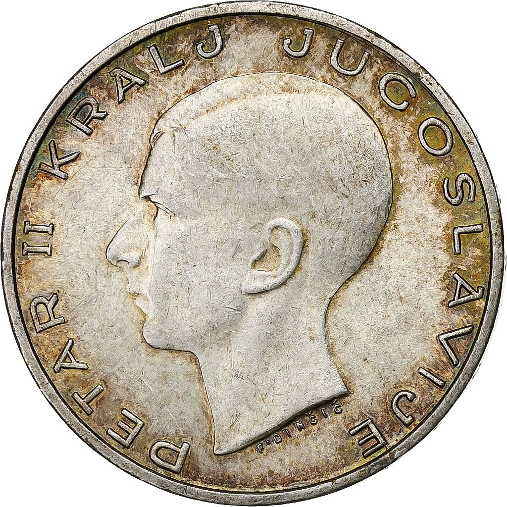 Jugosławia, Petar II, 20 Dinara, 1938, Srebro, AU(50-53), KM:23