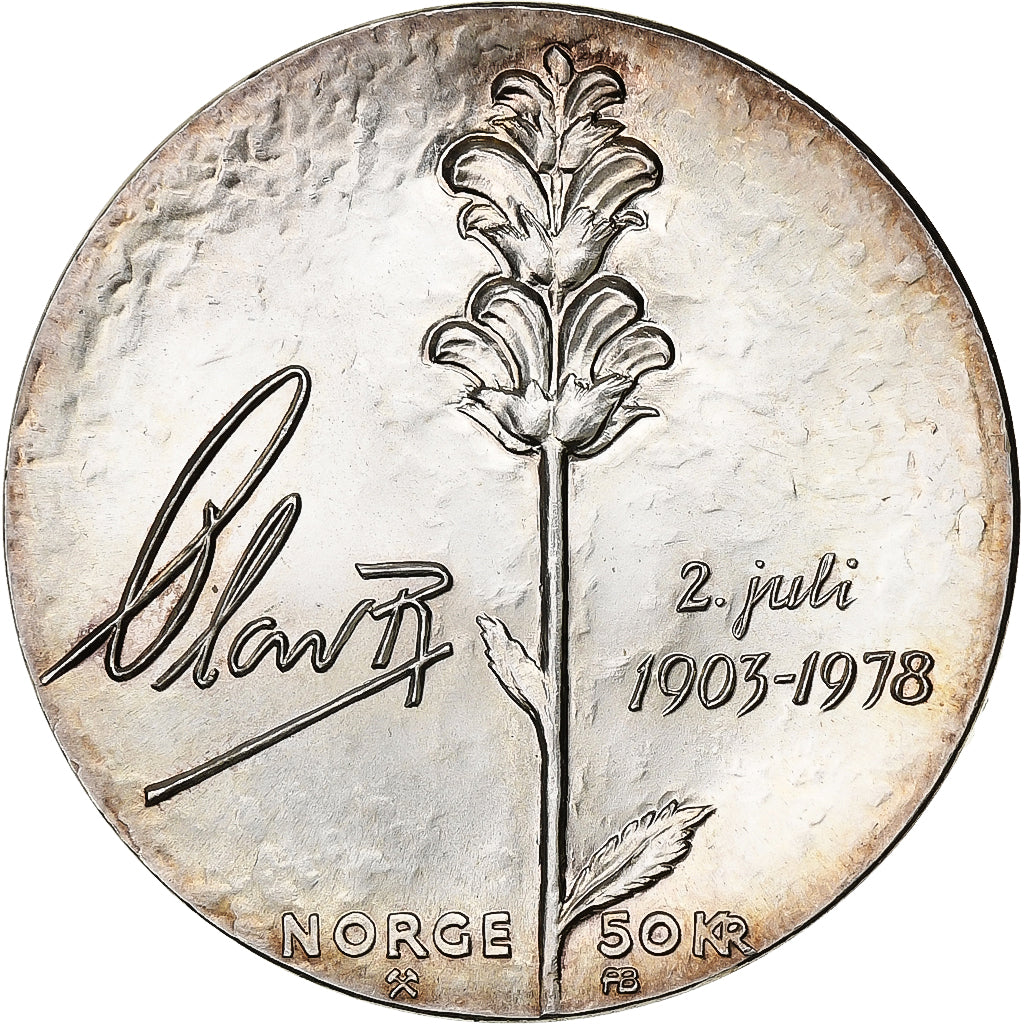 Norway, Olav V, 50 Kroner, 1978, Silver, AU(55-58), KM:424