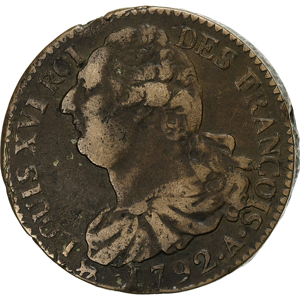 Frankreich, Louis XVI, 2 Sols, 2 sols françois, 1792, Paris, Bronze, S+