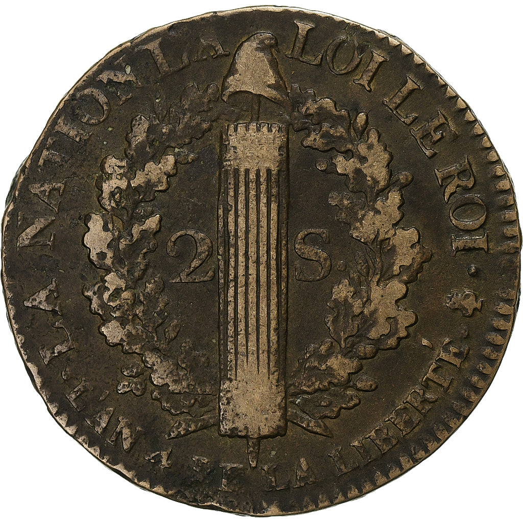 Frankreich, Louis XVI, 2 Sols, 2 sols françois, 1792, Paris, Bronze, S+