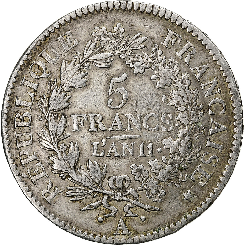 France, 5 Francs, Union et Force, An 11 (1803), Paris, Argent, TB+