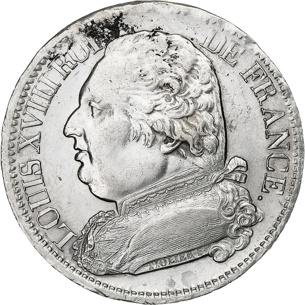 Francia, Louis XVIII, 5 Francs, 1814, Rouen, Plata, MBC, Gadoury:591, KM:702.2