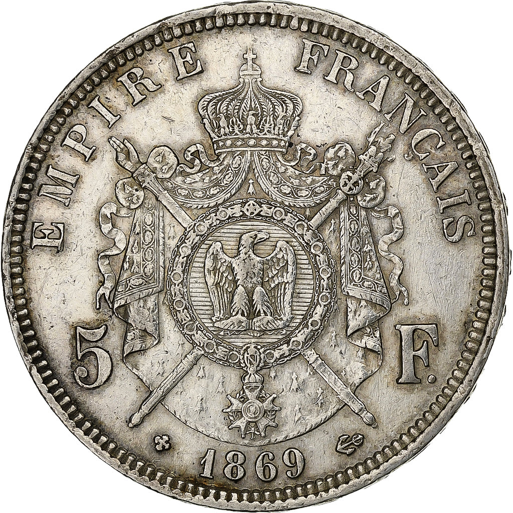 France, Napoleon III, 5 Francs, 1869, Strasbourg, Silver, EF(40-45)