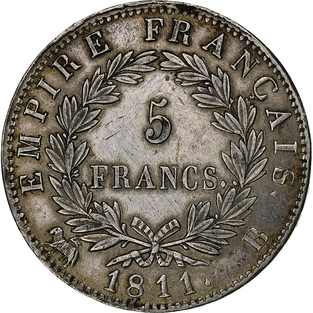 Francja, Napoleon I, 5 Francs, 1811, Rouen, Srebro, AU(50-53), Gadoury:584